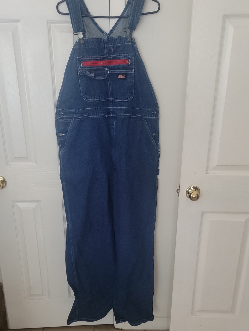 Dickies Carpenter Overalls Bib Blue Wash Mens Size L Work Wear Heavy Duty
